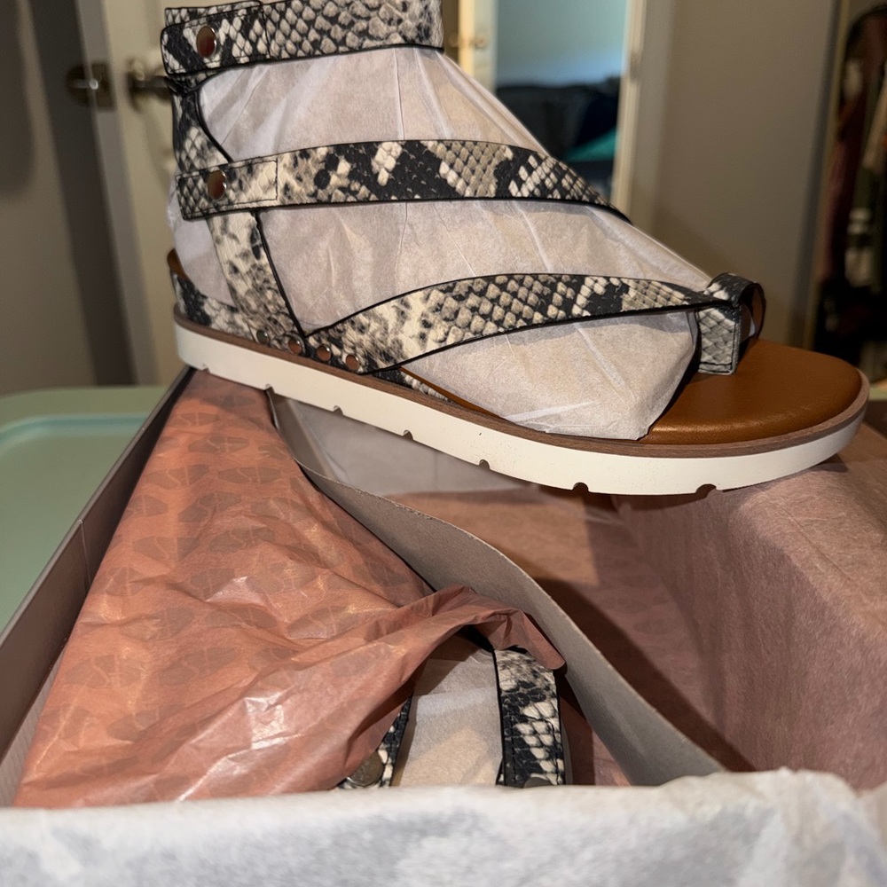 Franco Sarto Black and White Snakeskin Sandals